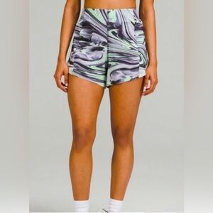 Women's Athletic Shorts with Green and Black Swirl Pattern